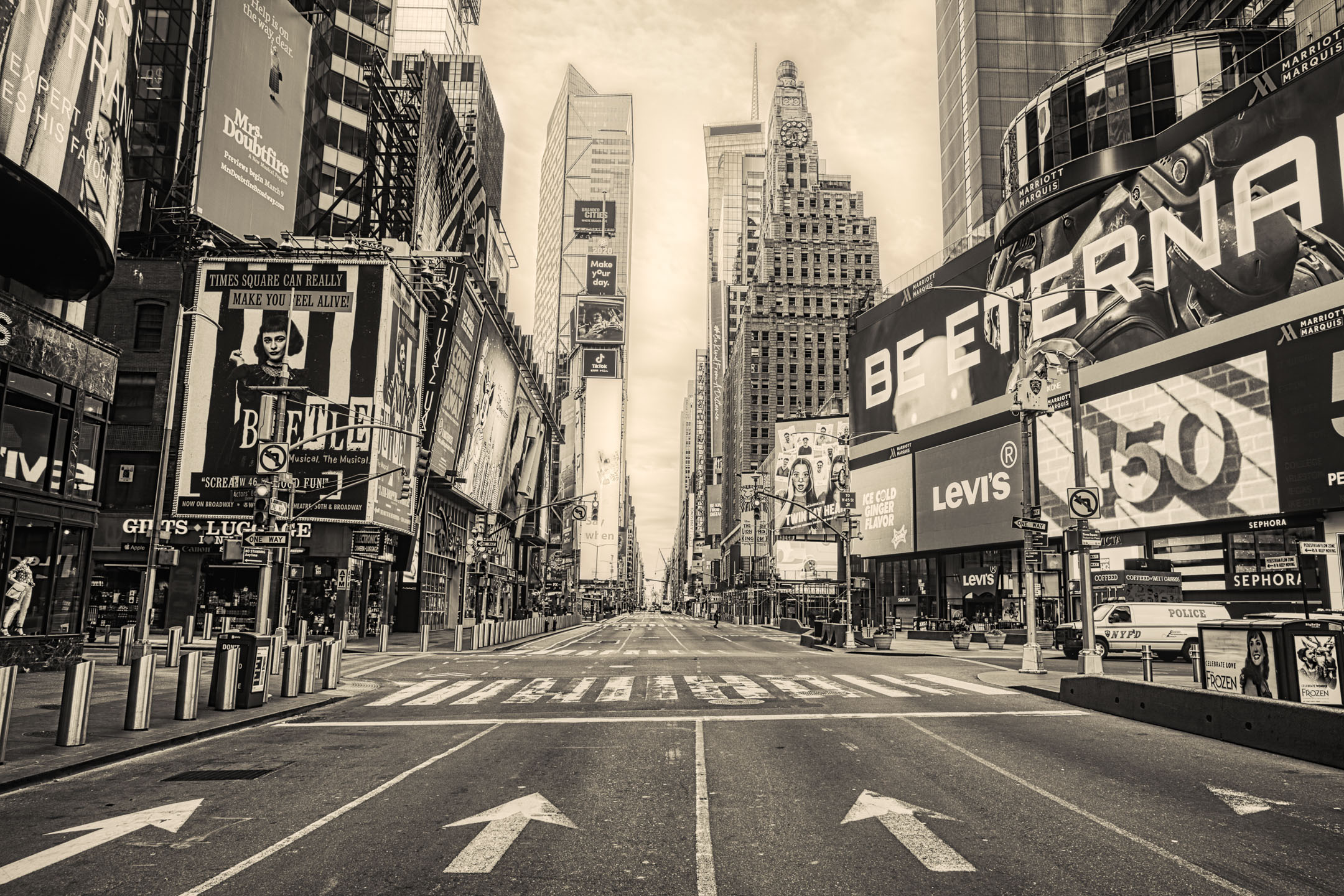 The nearly empty streets of New York City because of the coronavirus pandemic.
